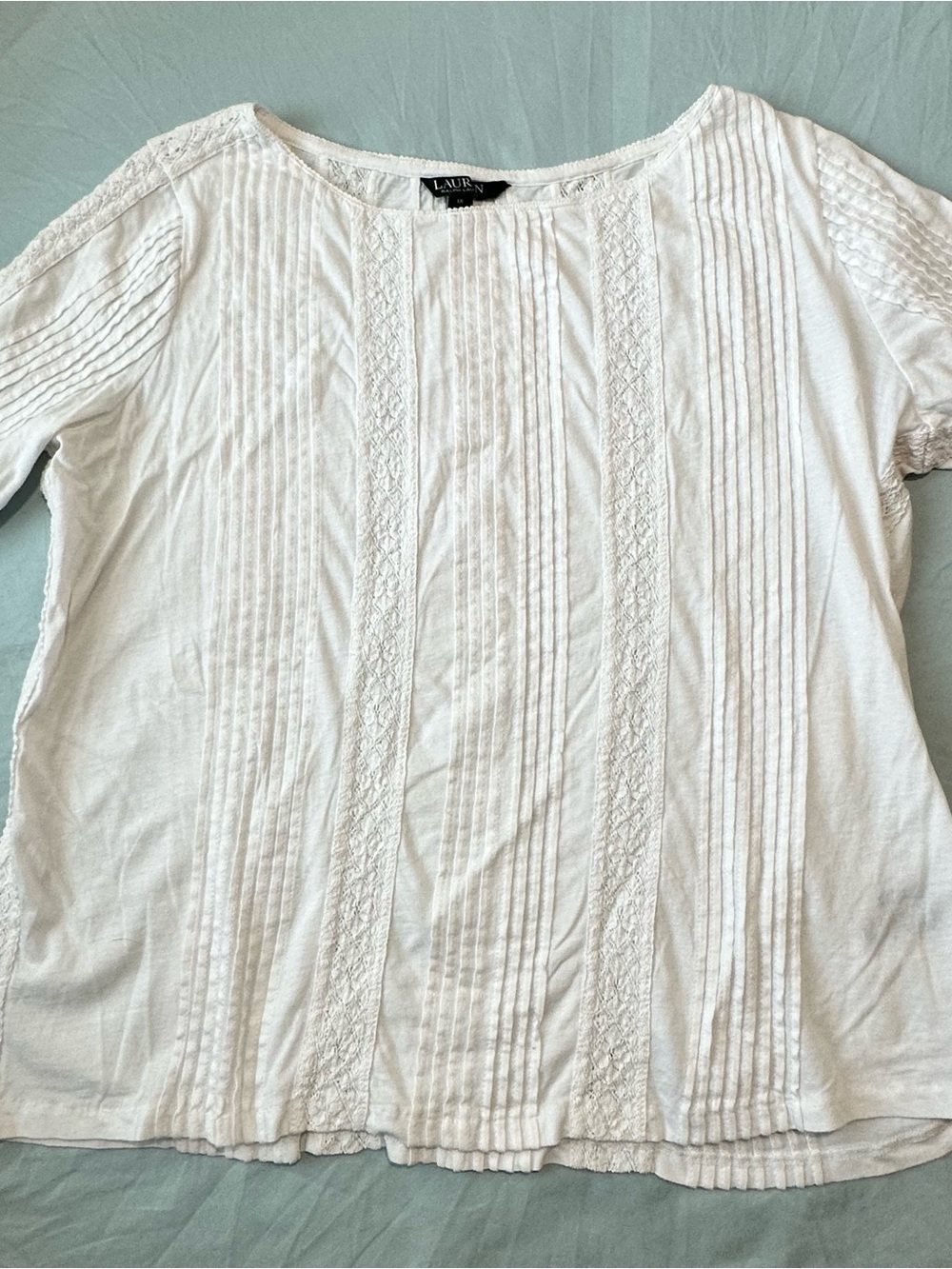Lauren Ralph Lauren White Lace & Pintuck Top | 1X | 100% Cotton